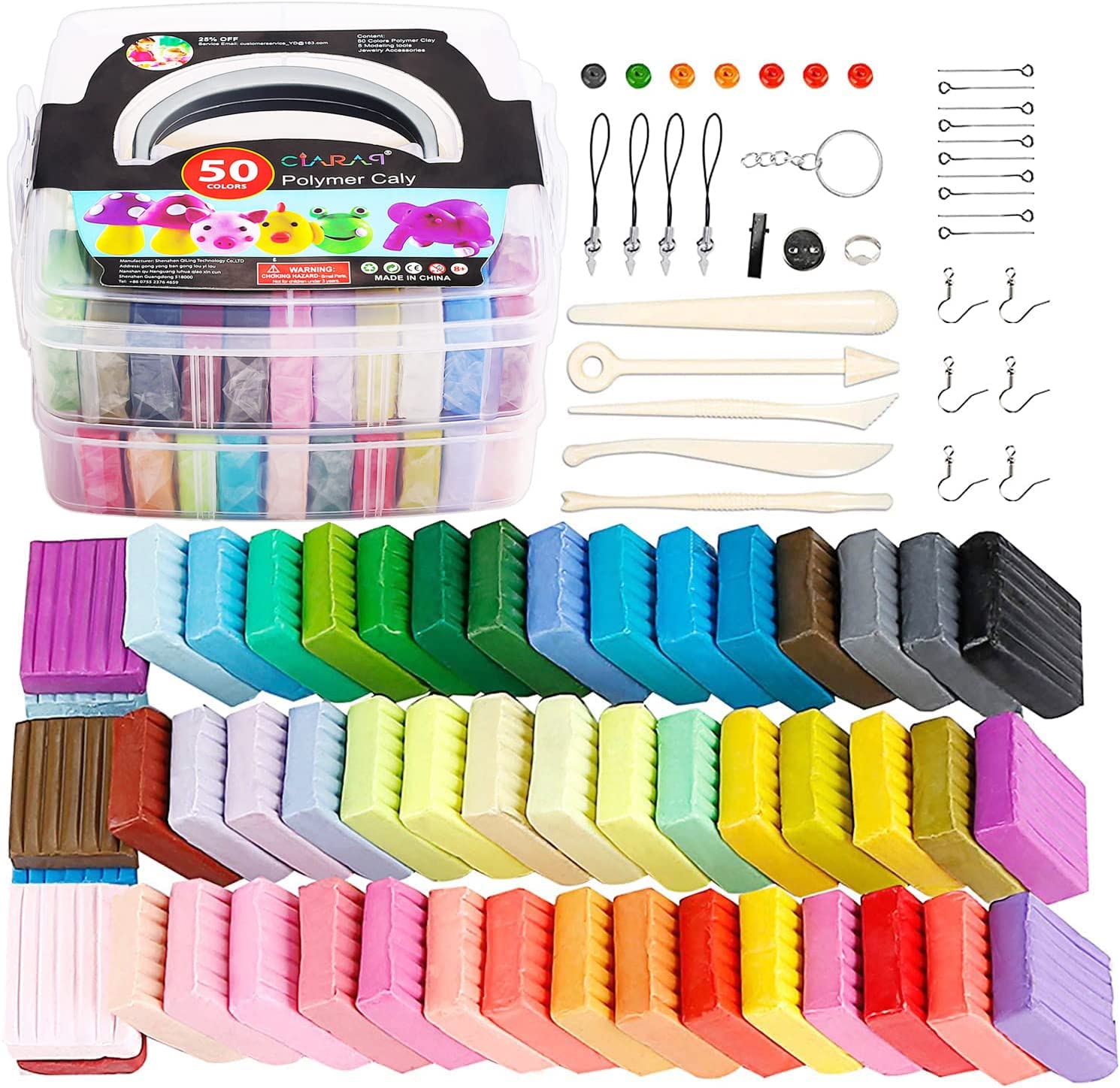 Polymer Clay Starter Kit, 50 Colors Oven Bake Clay with 8 pcs Modeling  Tools and 30 Jewelry Accessories, Safe and Nontoxic DIY Baking Clay Blocks  Accessories. : : Home & Kitchen