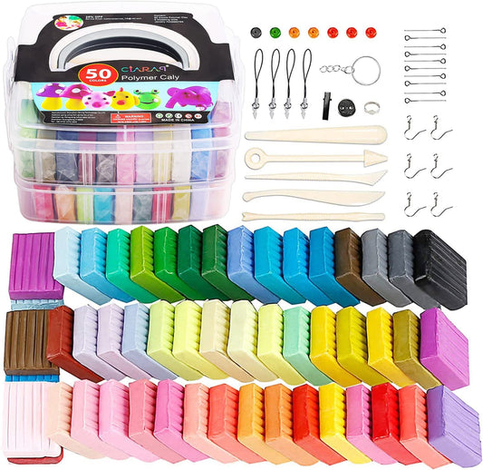 CiaraQ Polymer Clay Starter Kit, 50 Colors (1oz/Block) Oven Bake Modeling Clay Set with Sculpting Tools, Safe & Non-Toxic, Great for Kids, Beginners, Artists.