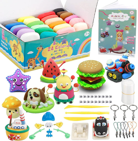 Modeling Clay Kit -Air Dry Clay 24 Colors, Soft & Ultra Light, afe & Non-Toxic DIY Magic Clay for Kids with Accessories, Tools and Tutorials