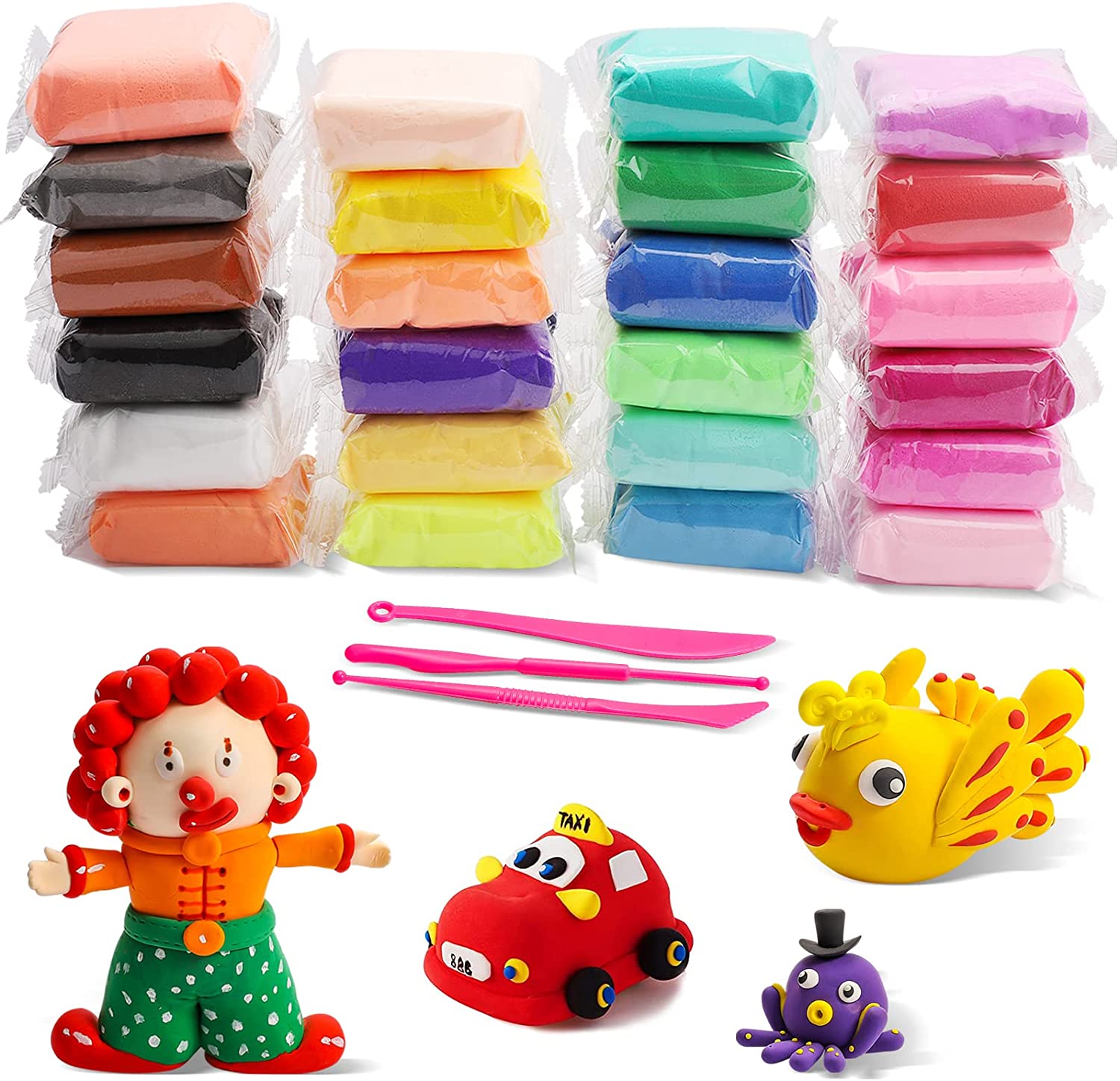 Air Dry Clay for Kids 24 Colors, PIERPIER Magic Modeling Clay Kit