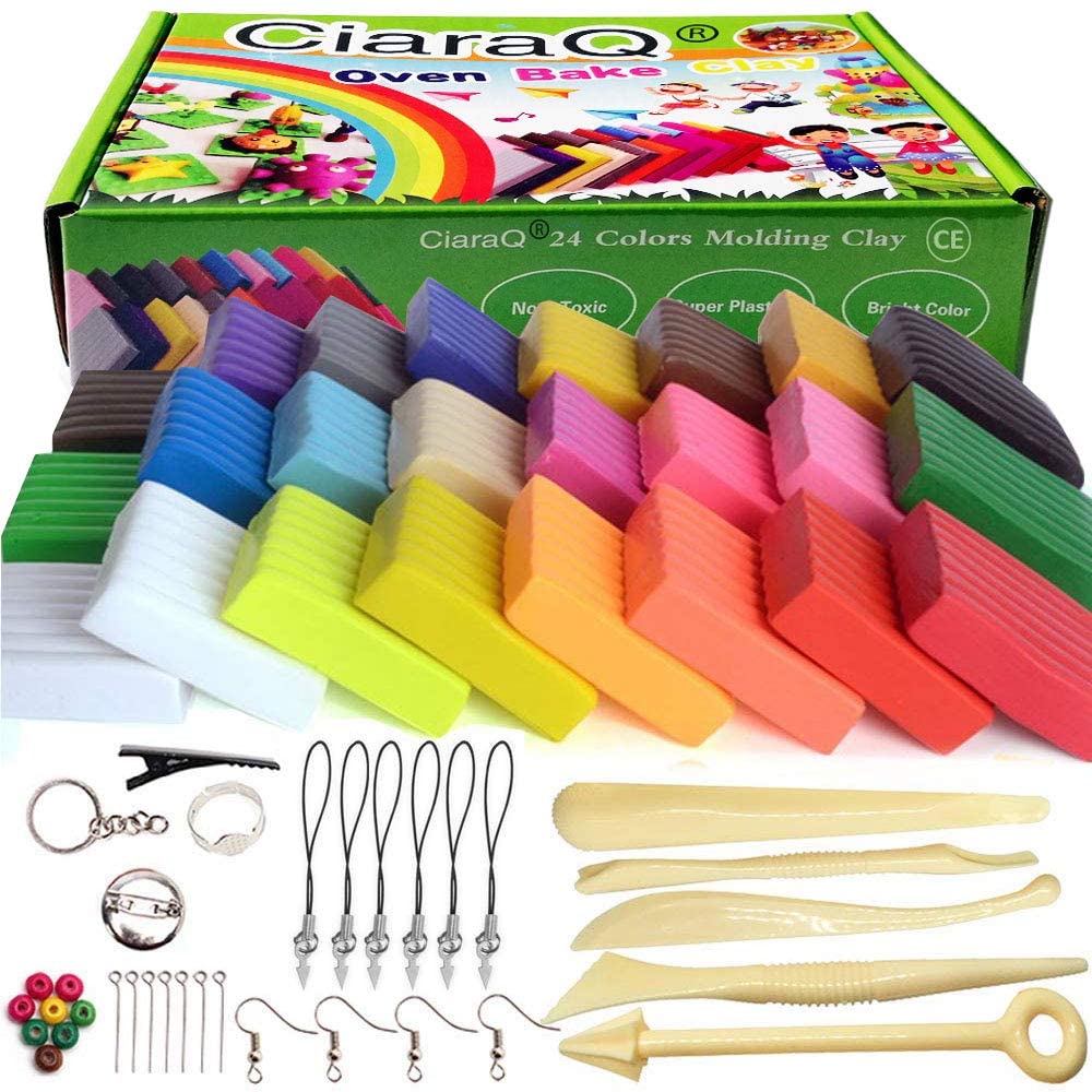 Polymer Clay Kit, Oven Bake Modeling Clay for Adults and Kids with 5  Sculpting Tools, Polymer Clay Starter Kit- 46 Colors, CiaraQ (1oz/Block)  Oven