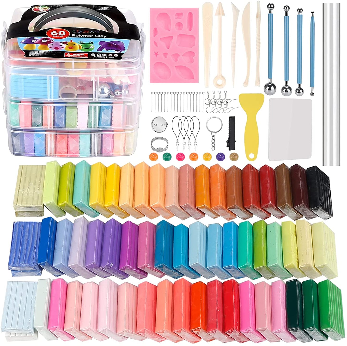 Polymer Clay Starter Kit, 42/32 Colors of Oven-Bake, Baking Clay Blocks,  with 5 Sculpting Tools and 30 Accessories in Storage Box