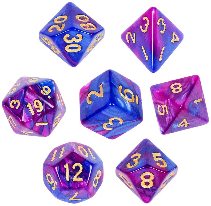 CiaraQ Double-Colors Polyhedral Dice Set with Black Drawstring Pouch for Dungeons and Dragons. ( Blue-Purple )