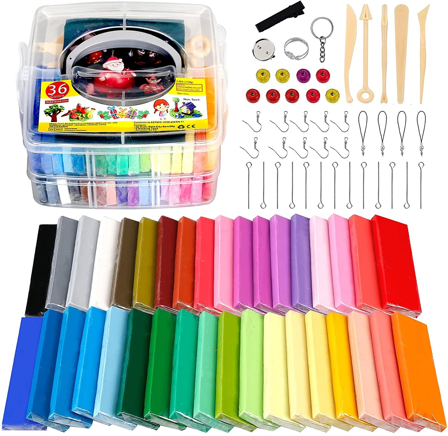 Polymer Clay Starter Kit - Oven Bake Modeling Clay with Sculpting Tools -  79 Pieces - 50 Vibrant Colors - Great for Jewelry Making