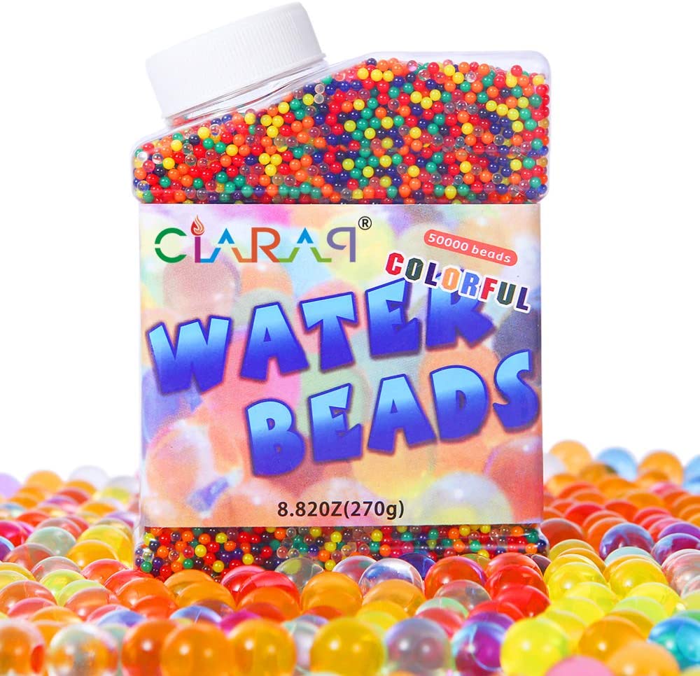 Water Beads (50000 pcs) Rainbow Mix Jelly Water Gel Beads Growing Balls for Kid Tactile Sensory Toys, Home Decoration, Plants Vase Filler.