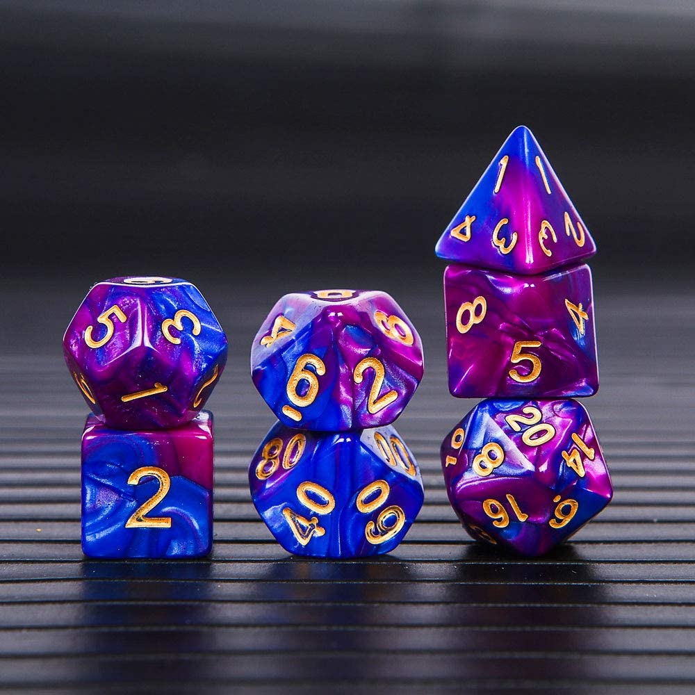 CiaraQ Double-Colors Polyhedral Dice Set with Black Drawstring Pouch for Dungeons and Dragons. ( Blue-Purple )