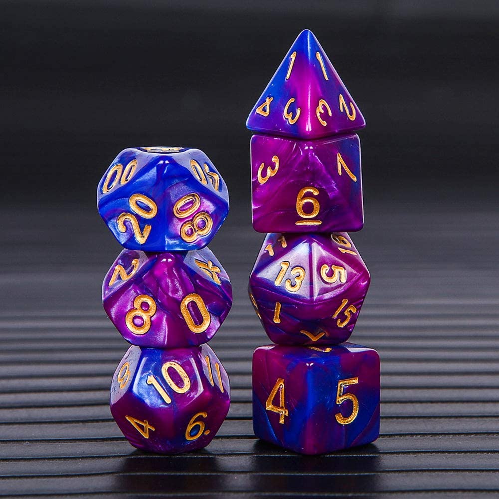 CiaraQ Double-Colors Polyhedral Dice Set with Black Drawstring Pouch for Dungeons and Dragons. ( Blue-Purple )