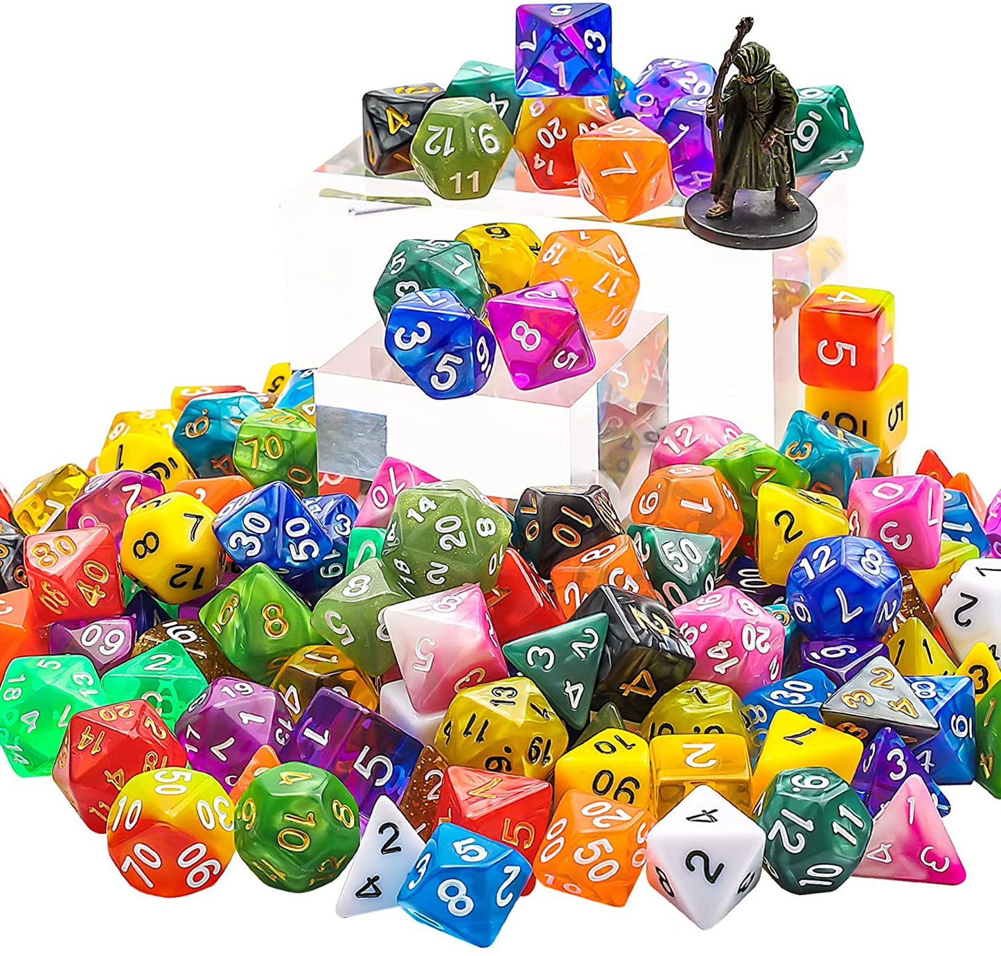 CiaraQ DND Dice Sets - 20 X 7 Polyhedral Dice (140pcs) with a Large Drawstring Bag Great for Dungeons and Dragons, Role Playing Table Game.