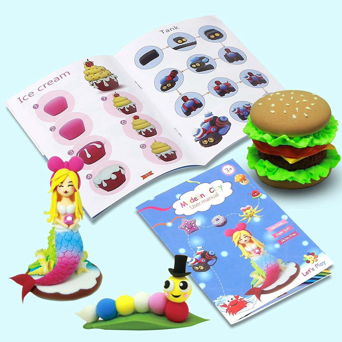 Modeling Clay Kit -Air Dry Clay 24 Colors, Soft & Ultra Light, afe & Non-Toxic DIY Magic Clay for Kids with Accessories, Tools and Tutorials