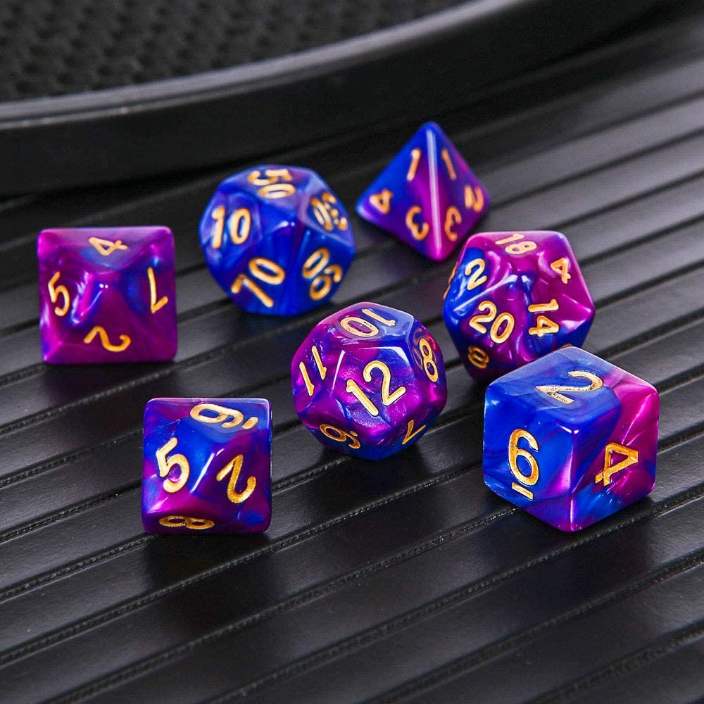 CiaraQ Double-Colors Polyhedral Dice Set with Black Drawstring Pouch for Dungeons and Dragons. ( Blue-Purple )