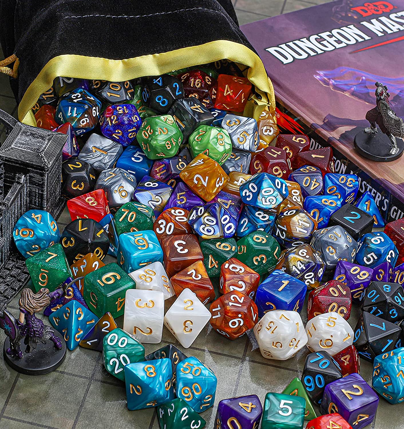 DND Dice Sets - 26 X 7 Polyhedral Dice (182pcs) with a Large Drawstring Bag Great for Dungeons and Dragons, Role Playing Table Game.