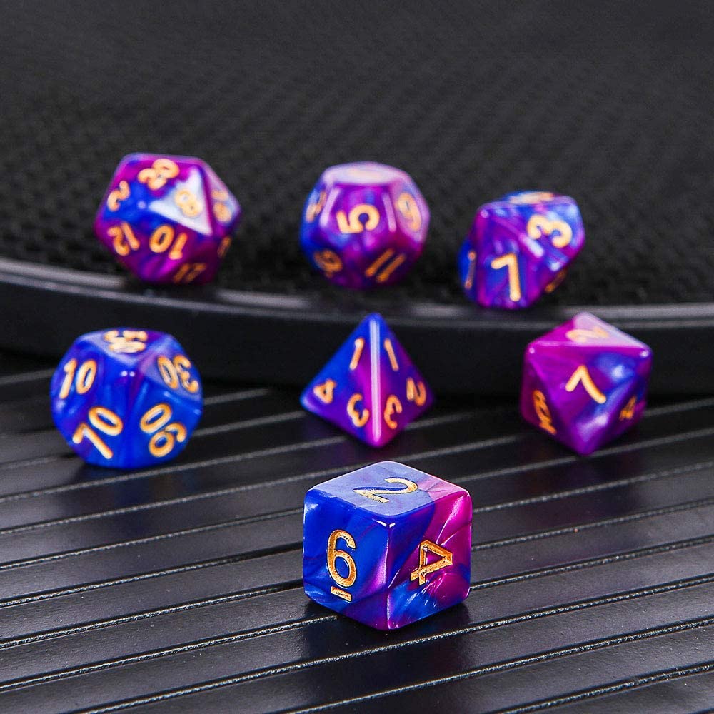 CiaraQ Double-Colors Polyhedral Dice Set with Black Drawstring Pouch for Dungeons and Dragons. ( Blue-Purple )