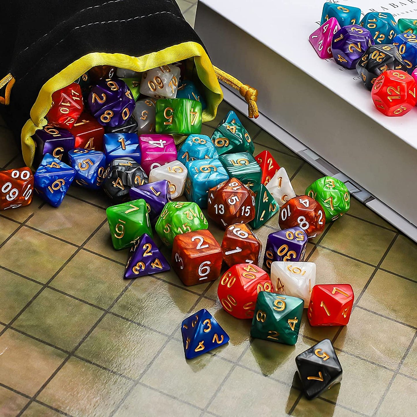 CiaraQ Polyhedral Dice Set with a Big Black Drawstring Pouch, 10 Complete Dice Sets（70 Pieces） of D4 D6 D8 D10 D% D12 D20 Compatible with Dungeons and Dragons DND RPG MTG Table Games