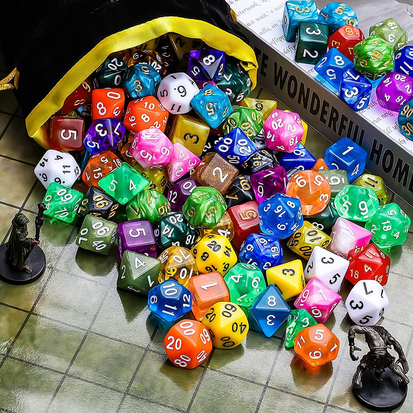 CiaraQ DND Dice Sets - 20 X 7 Polyhedral Dice (140pcs) with a Large Drawstring Bag Great for Dungeons and Dragons, Role Playing Table Game.