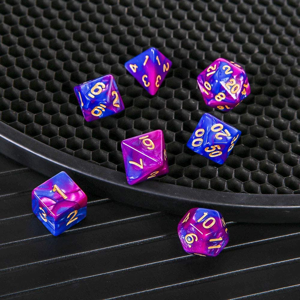 CiaraQ Double-Colors Polyhedral Dice Set with Black Drawstring Pouch for Dungeons and Dragons. ( Blue-Purple )