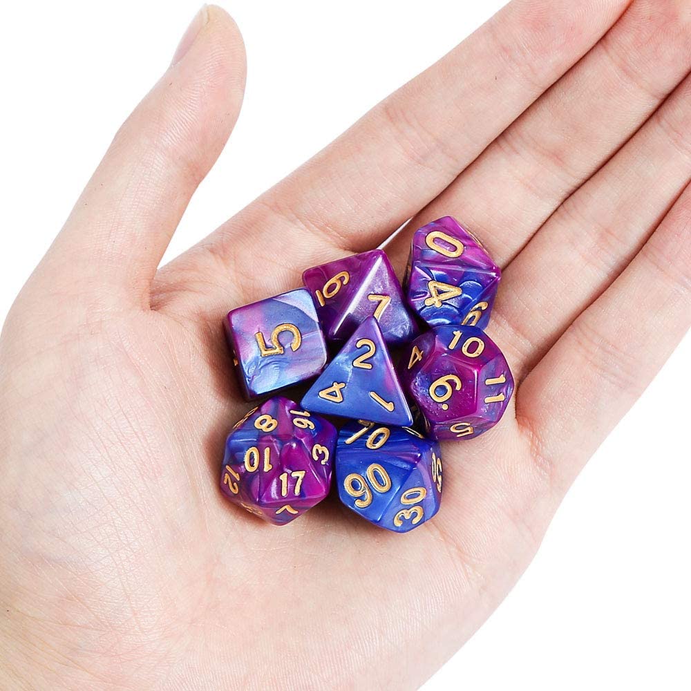 CiaraQ Double-Colors Polyhedral Dice Set with Black Drawstring Pouch for Dungeons and Dragons. ( Blue-Purple )